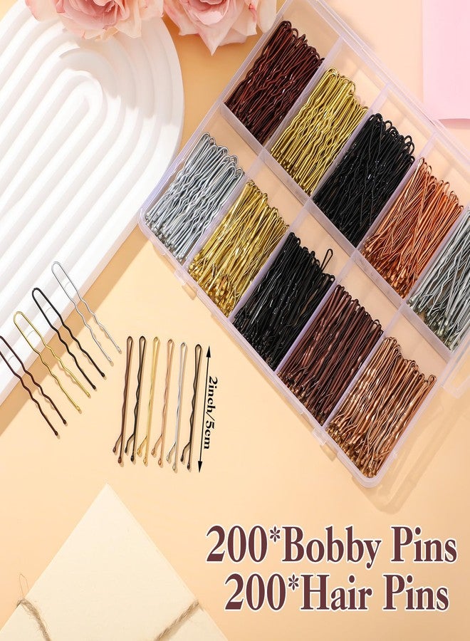 ProSuites 400 Pcs Bobby Pins Set, 2 Inch Hair Pins for Women Girls and U-Shaped Pins for Buns, 5 Colors Brown Blonde Black Styling Pins With Storage Box - Image 2